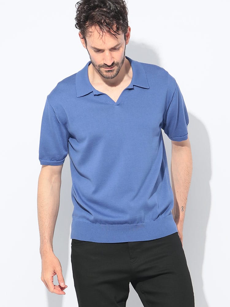 GIM (ジム) 天竺 半袖 スキッパー ニットポロシャツ メンズ