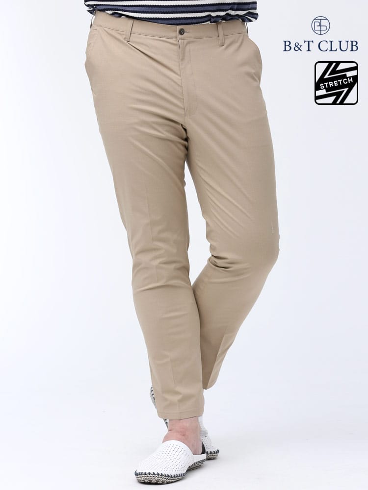 大きいサイズ メンズ B＆T CLUB (ビーアンドティークラブ) プラスクール ストレッチ ノータック ロングパンツ