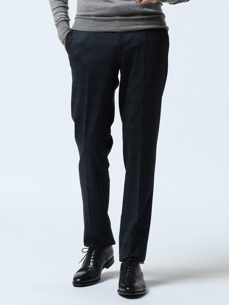 スラックス2本同時購入2200円引き対象商品 HYBRIDBIZ ハイブリッドビズ 秋冬 裏起毛 ストレッチ チェック ノータック スラックス