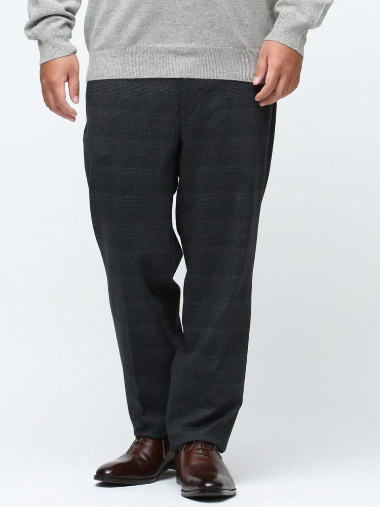 大きいサイズ メンズ HYBRIDBIZ (ハイブリッドビズ) 秋冬 裏起毛 ストレッチ チェック柄 股ずれ防止 シック付き ノータック スラックス