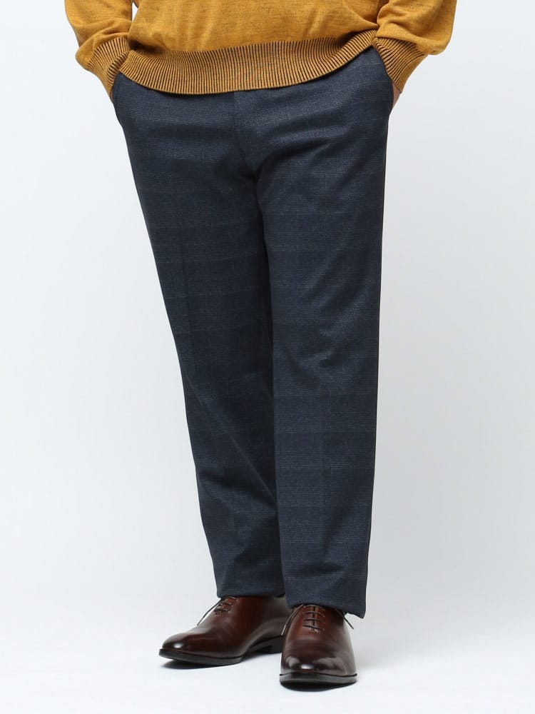 大きいサイズ メンズ HYBRIDBIZ (ハイブリッドビズ) 秋冬 裏起毛 ストレッチ チェック柄 股ずれ防止 シック付き ノータック スラックス