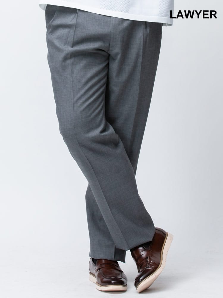 大きいサイズ メンズ LAWYER (ロウヤー) 春夏 ウォッシャブル 無地 ツータック スラックス