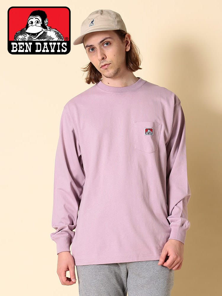 ベンデイビス Tシャツ ロンT BEN DAVIS 綿100％ ワンポイントロゴ ポケット付き クルーネック 長袖 Tシャツ 0780036