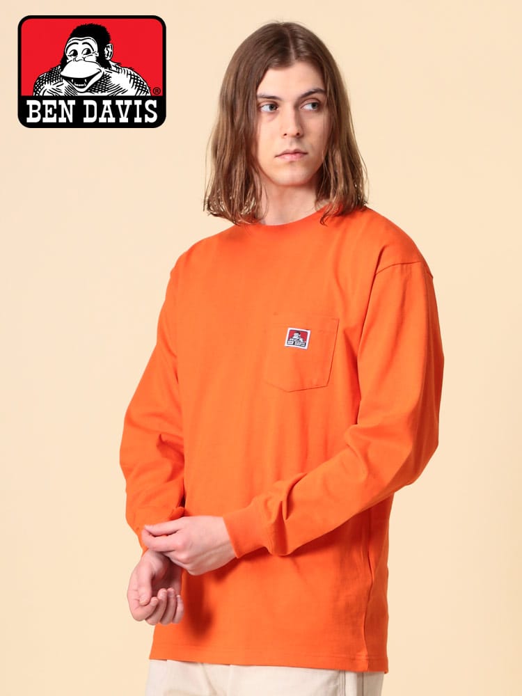 ベンデイビス Tシャツ ロンT BEN DAVIS 綿100％ ワンポイントロゴ ポケット付き クルーネック 長袖 Tシャツ 0780036