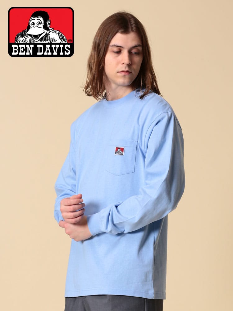 ベンデイビス Tシャツ ロンT BEN DAVIS 綿100％ ワンポイントロゴ ポケット付き クルーネック 長袖 Tシャツ 0780036
