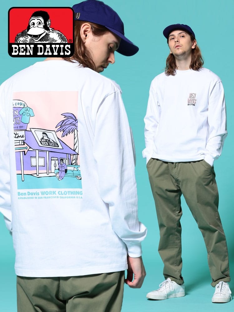 BEN DAVIS (ベンデイビス) バックプリント クルーネック 長袖 Tシャツ