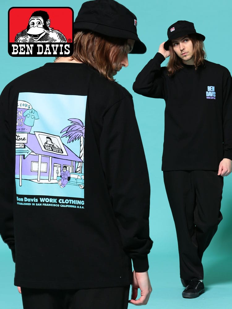 BEN DAVIS (ベンデイビス) バックプリント クルーネック 長袖 Tシャツ