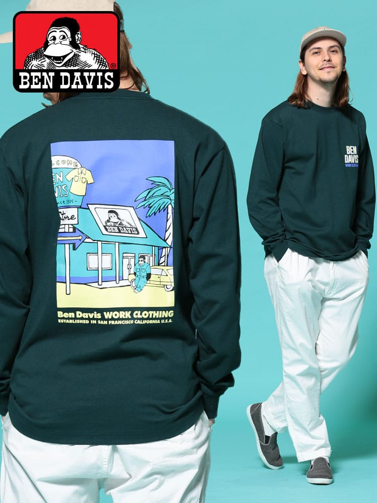 BEN DAVIS (ベンデイビス) バックプリント クルーネック 長袖 Tシャツ