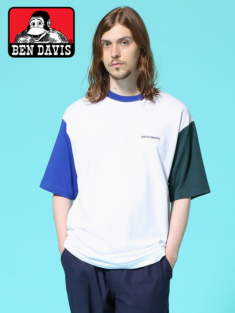 BEN DAVIS (ベンデイビス) 配色切り替え ワンポイント クルーネック 半袖 Tシャツ