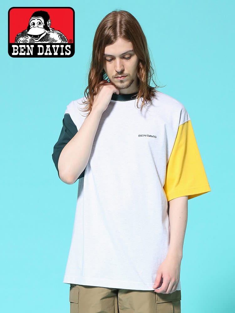 BEN DAVIS (ベンデイビス) 配色切り替え ワンポイント クルーネック 半袖 Tシャツ