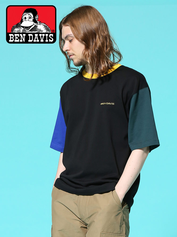 BEN DAVIS (ベンデイビス) 配色切り替え ワンポイント クルーネック 半袖 Tシャツ