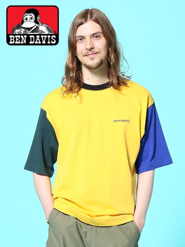 BEN DAVIS (ベンデイビス) 配色切り替え ワンポイント クルーネック 半袖 Tシャツ