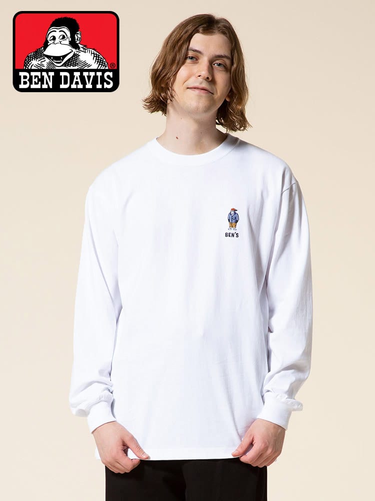 BEN DAVIS (ベンデイビス) ミニゴリラ刺繍 クルーネック 長袖 Tシャツ