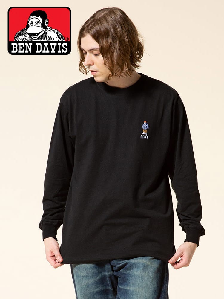 BEN DAVIS (ベンデイビス) ミニゴリラ刺繍 クルーネック 長袖 Tシャツ