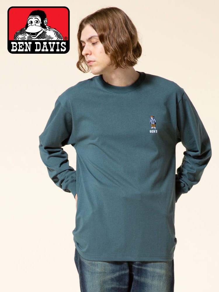 BEN DAVIS (ベンデイビス) ミニゴリラ刺繍 クルーネック 長袖 Tシャツ