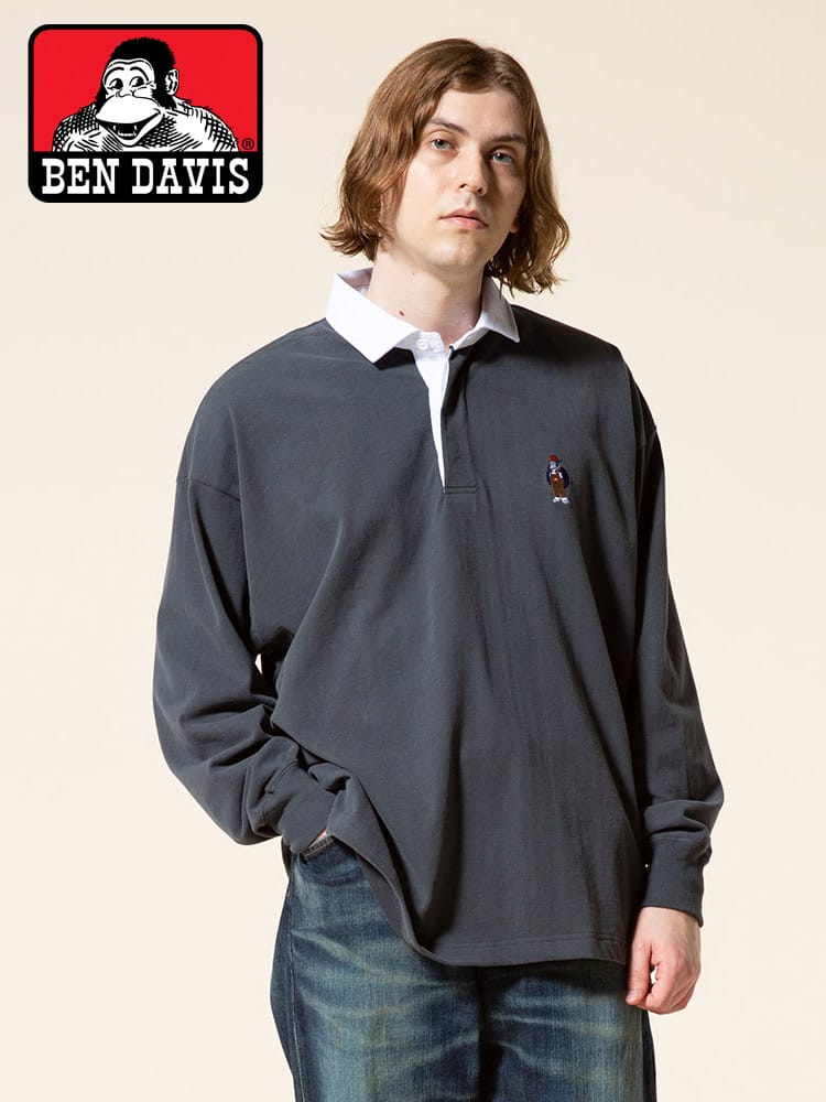 BEN DAVIS (ベンデイビス) ミニゴリラ刺繍 長袖 ラガーシャツ
