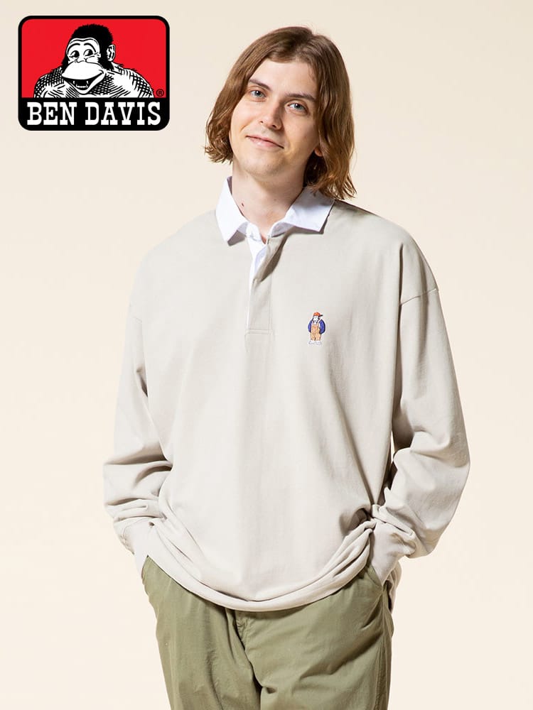 BEN DAVIS (ベンデイビス) ミニゴリラ刺繍 長袖 ラガーシャツ