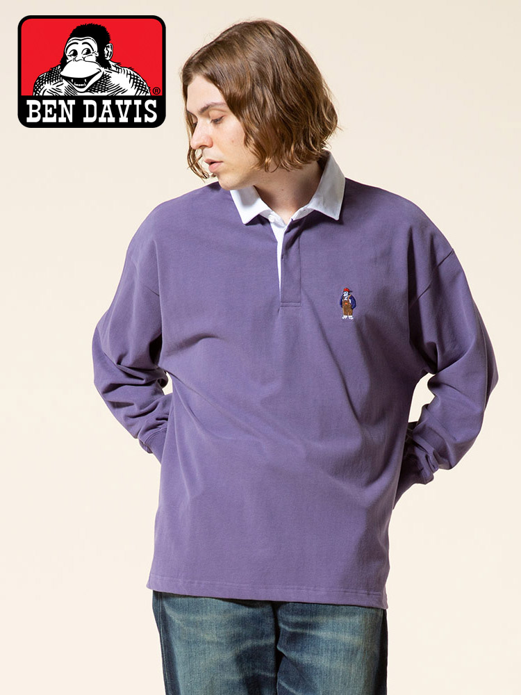 BEN DAVIS (ベンデイビス) ミニゴリラ刺繍 長袖 ラガーシャツ
