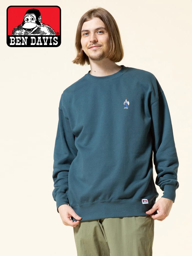 BEN DAVIS (ベンデイビス) 綿100％ ミニゴリラ刺繍 クルーネック 長袖 トレーナー MINI GORILLA EMB CREW