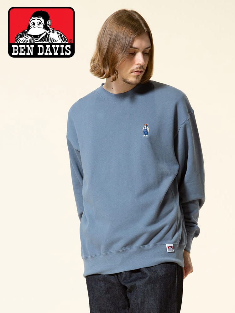 BEN DAVIS (ベンデイビス) 綿100％ ミニゴリラ刺繍 クルーネック 長袖 トレーナー MINI GORILLA EMB CREW