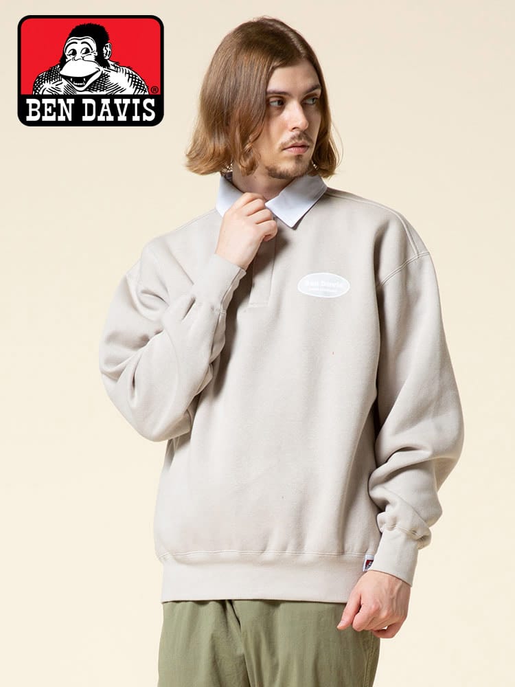 BEN DAVIS (ベンデイビス) 裏起毛 バックロゴプリント 襟付き スウェット