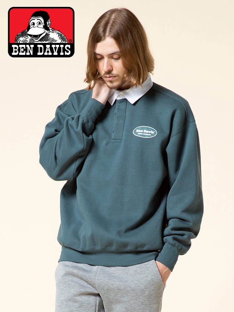 BEN DAVIS (ベンデイビス) 裏起毛 バックロゴプリント 襟付き スウェット