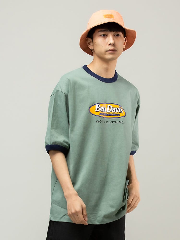 BEN DAVIS (ベンデイビス) フロントロゴ クルーネック 半袖 Tシャツ SHOP LOGO RINGER TEE