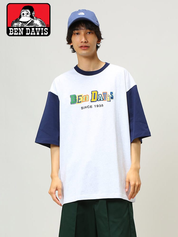 BEN DAVIS (ベンデイビス) 配色切り替え ロゴ刺繍 クルーネック 半袖 Tシャツ CRAZY TWICE TEE