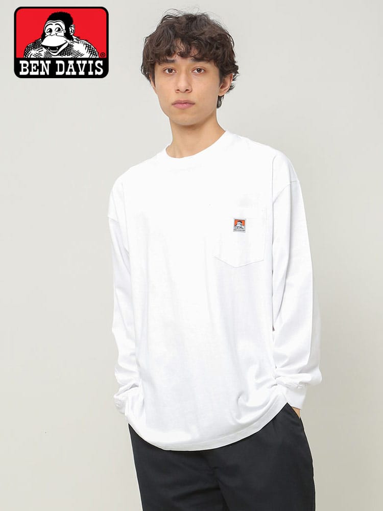 BEN DAVIS (ベンデイビス) ワンポイント ポケット クルーネック 長袖 Tシャツ