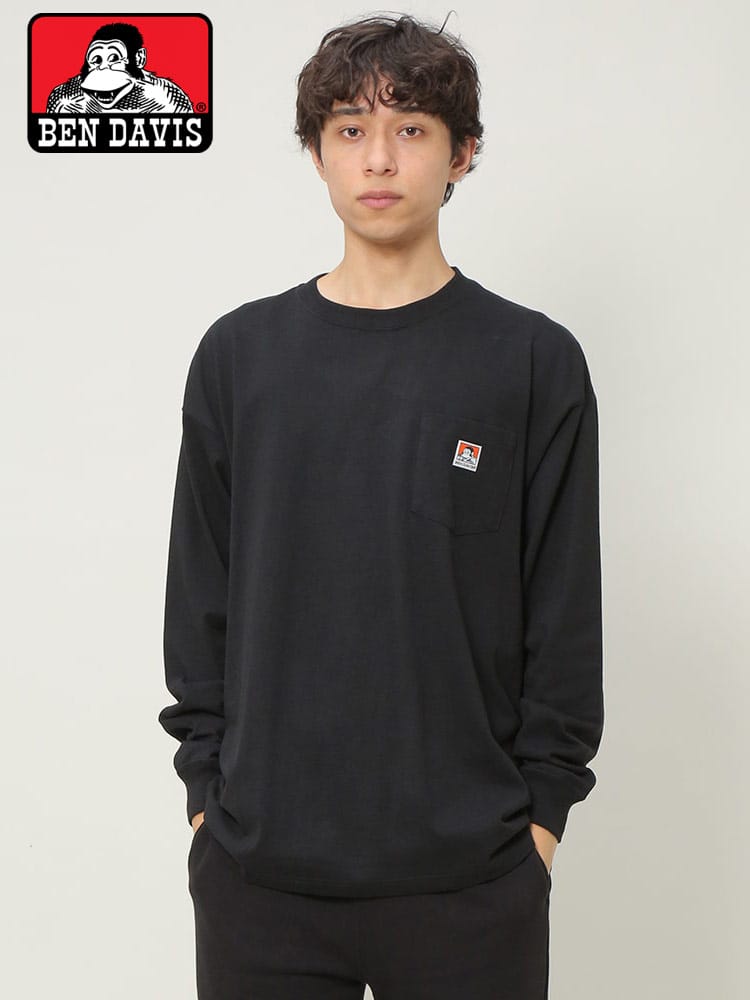 BEN DAVIS (ベンデイビス) ワンポイント ポケット クルーネック 長袖 Tシャツ