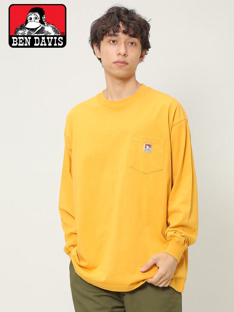 BEN DAVIS (ベンデイビス) ワンポイント ポケット クルーネック 長袖 Tシャツ