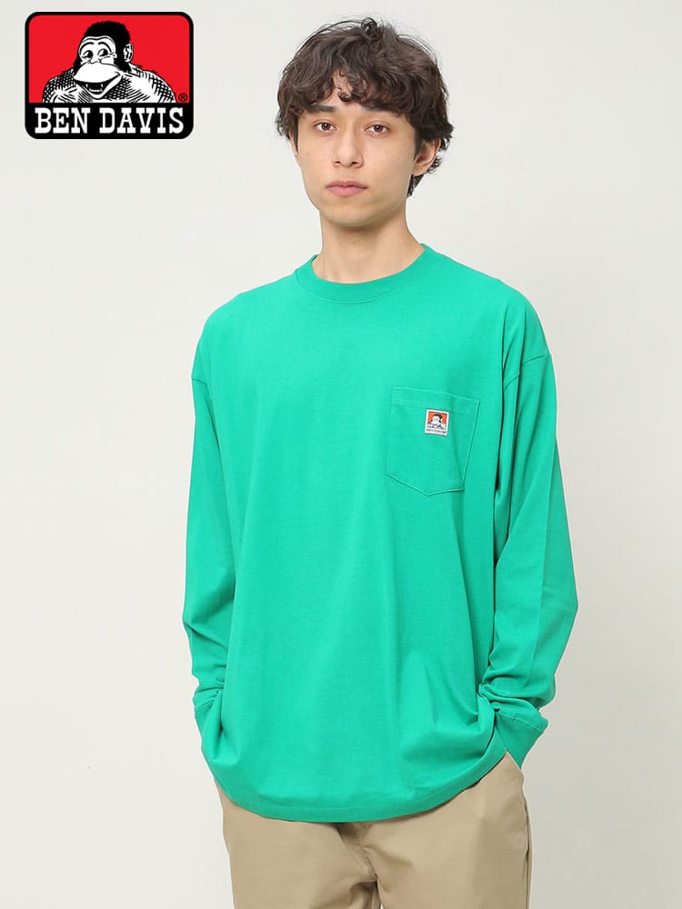 BEN DAVIS (ベンデイビス) ワンポイント ポケット クルーネック 長袖 Tシャツ