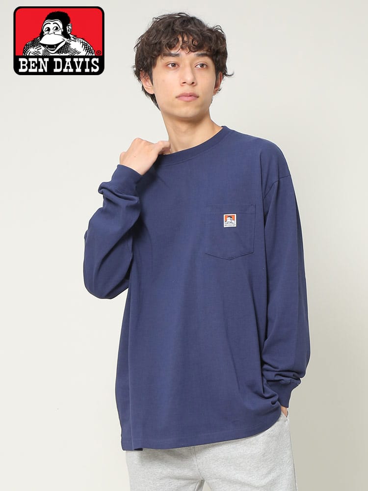 BEN DAVIS (ベンデイビス) ワンポイント ポケット クルーネック 長袖 Tシャツ