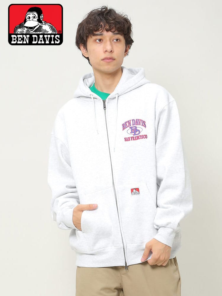 BEN DAVIS (ベンデイビス) 裏起毛 バックプリント フルジップ パーカー