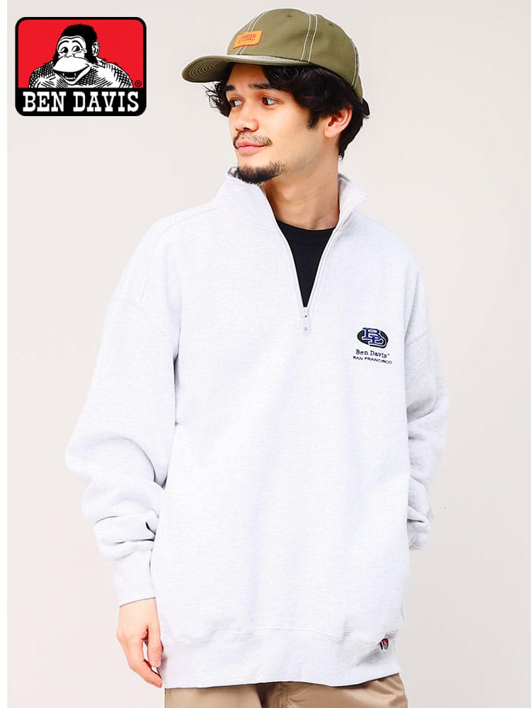 BEN DAVIS (ベンデイビス) 胸ロゴ ハーフジップ スウェット トレーナー ストリート オーバーサイズ