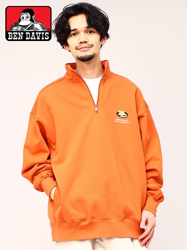 BEN DAVIS (ベンデイビス) 胸ロゴ ハーフジップ スウェット トレーナー ストリート オーバーサイズ