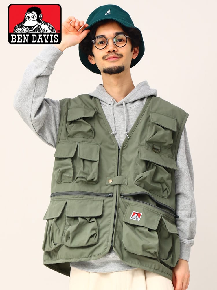 BEN DAVIS (ベンデイビス) ポケット ジップ ベスト 多機能ポケット付き 多ポケット ジャケット BEN'S UTILITY VEST