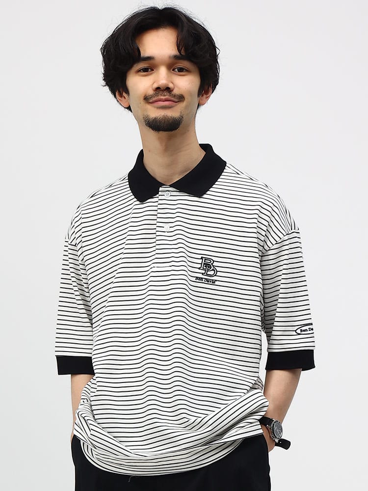 BEN DAVIS (ベンデイビス) 胸ロゴ ボーダー 半袖 ポロシャツ