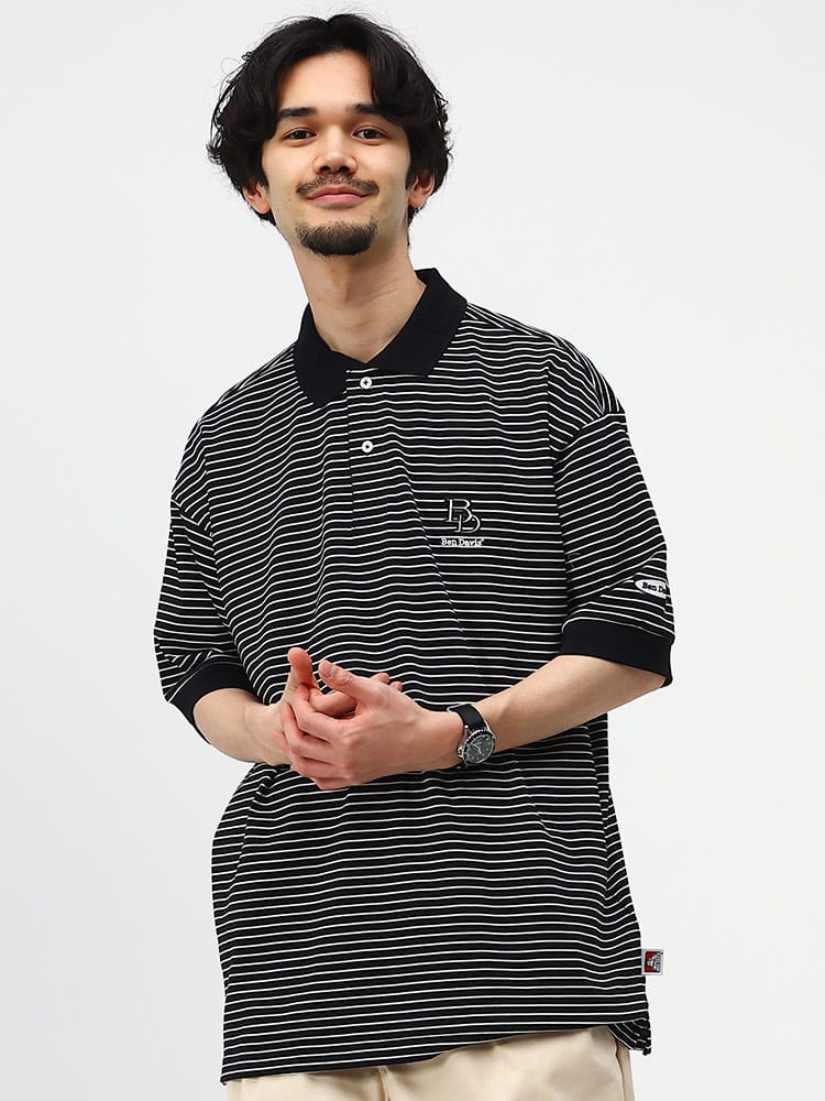BEN DAVIS (ベンデイビス) 胸ロゴ ボーダー 半袖 ポロシャツ