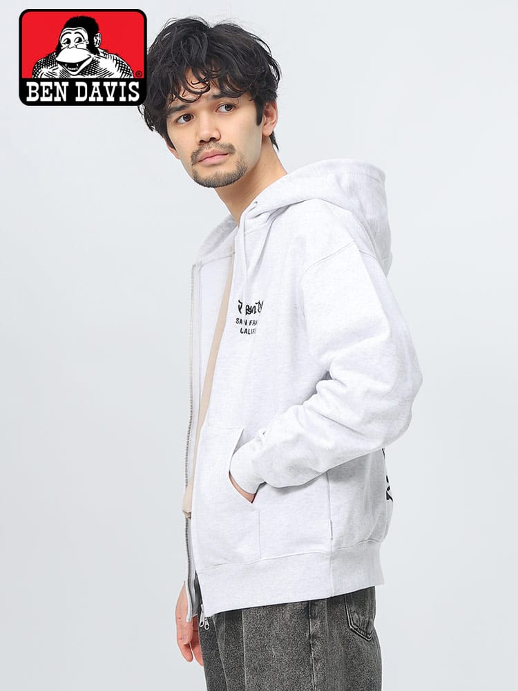 BEN DAVIS (ベンデイビス) 裏毛 タギングロゴデザイン ダブルジップ パーカー