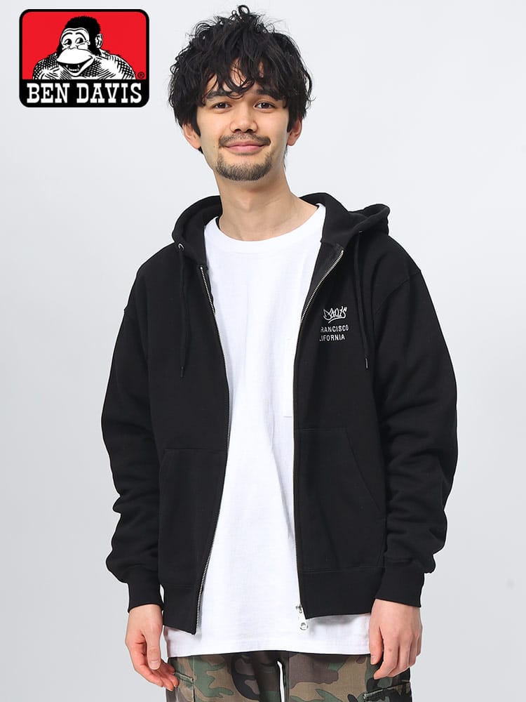 BEN DAVIS (ベンデイビス) 裏毛 タギングロゴデザイン ダブルジップ パーカー
