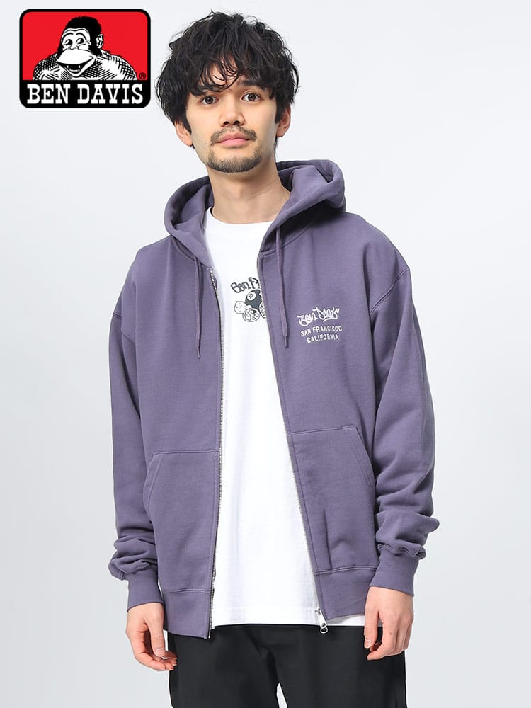 BEN DAVIS (ベンデイビス) 裏毛 タギングロゴデザイン ダブルジップ パーカー