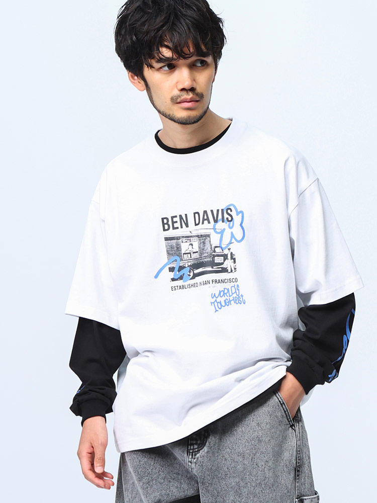 BEN DAVIS (ベンデイビス) フォトグラフィティアート 半袖 Tシャツ×袖ロゴ クルーネック 長袖 Tシャツ ア【サカゼン公式通販】