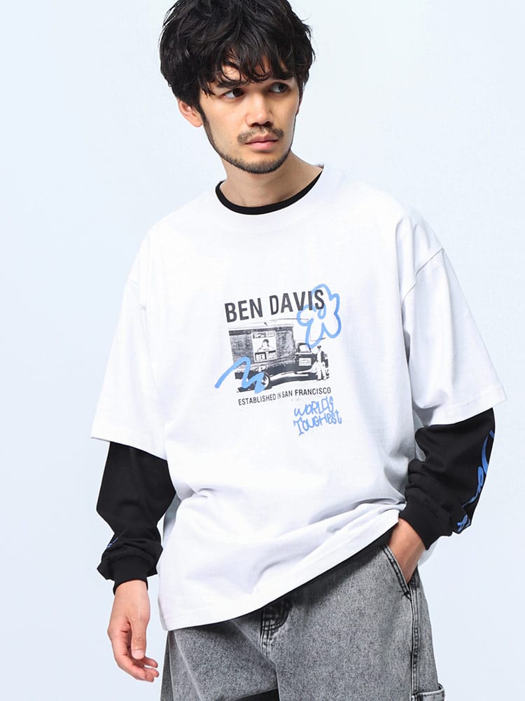 BEN DAVIS (ベンデイビス) フォトグラフィティアート 半袖 Tシャツ×袖ロゴ クルーネック 長袖 Tシャツ アンサンブル 24380037