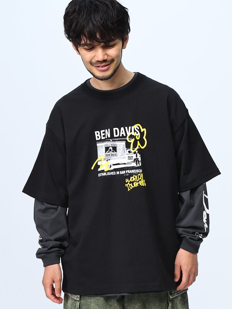 BEN DAVIS (ベンデイビス) フォトグラフィティアート 半袖 Tシャツ×袖ロゴ クルーネック 長袖 Tシャツ アンサンブル 24380037