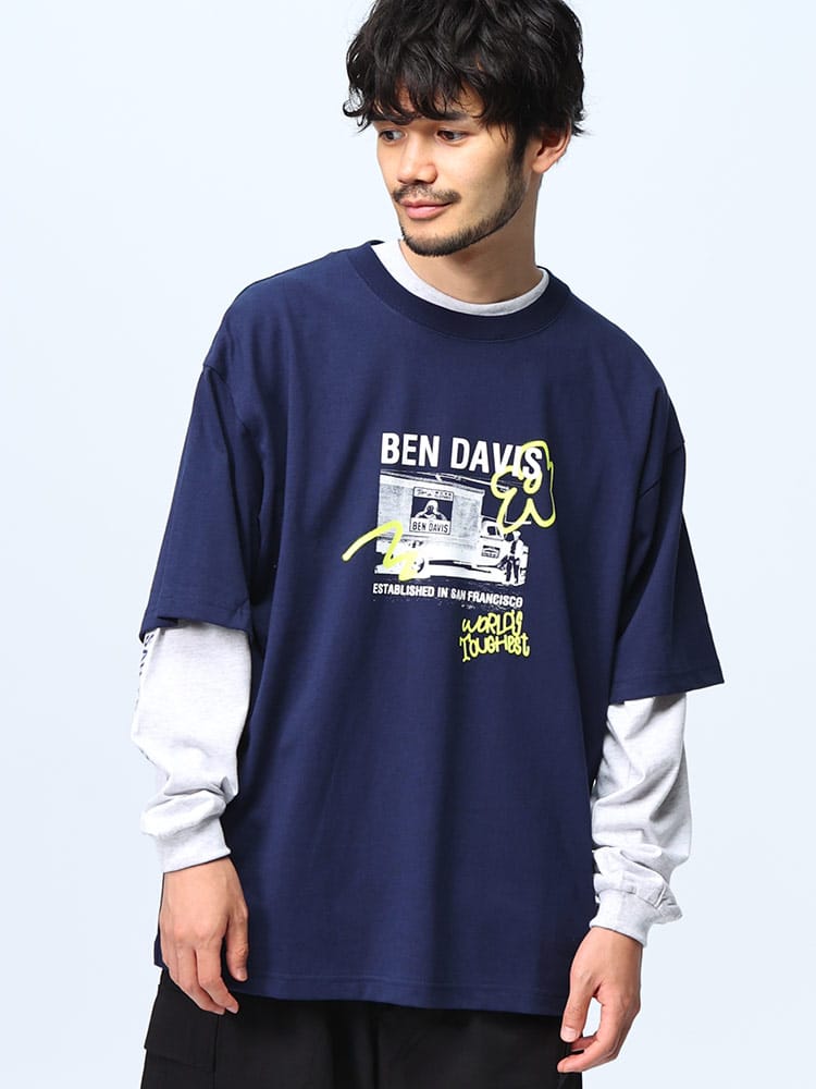 BEN DAVIS (ベンデイビス) フォトグラフィティアート 半袖 Tシャツ×袖ロゴ クルーネック 長袖 Tシャツ アンサンブル 24380037