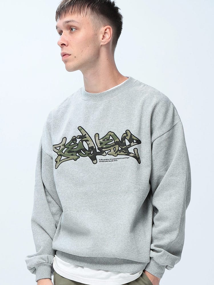 SEQUENZ (シークエンズ) 裏起毛 迷彩ロゴ スウェット トレーナー メンズ トップス トレーナー プルオーバー クルーネック 秋 冬