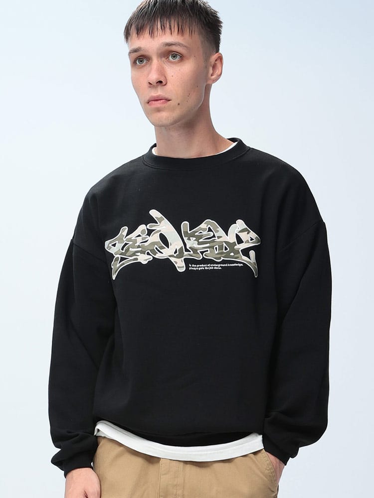 SEQUENZ (シークエンズ) 裏起毛 迷彩ロゴ スウェット トレーナー メンズ トップス トレーナー プルオーバー クルーネック 秋 冬