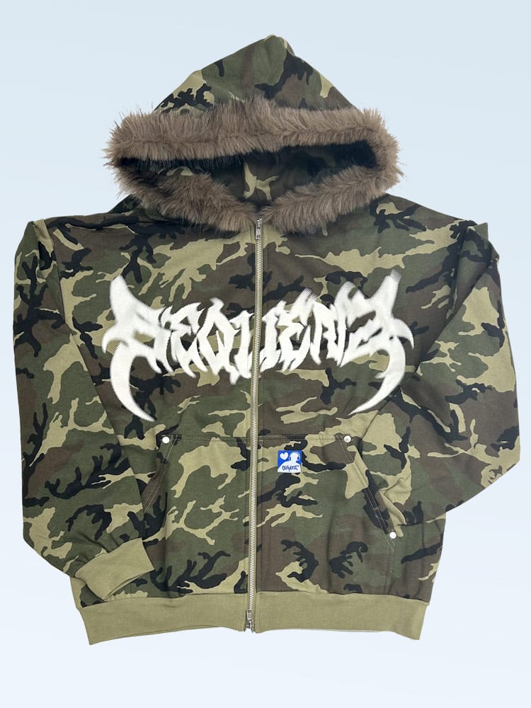 SEQUENZ (シークエンズ) ファー ロゴプリント フルジップ パーカー メンズ トップス パーカー フード ジップ ダブルジップ スウェット 秋 冬