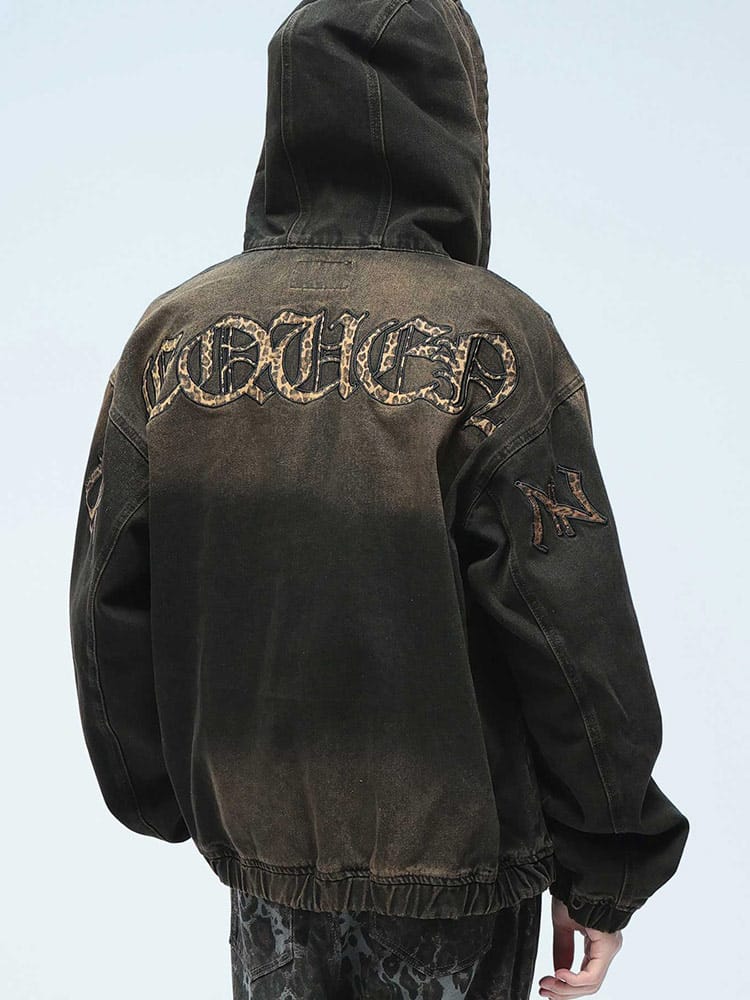 SEQUENZ (シークエンズ) ロゴアップリケ フード付き フルジップ デニムジャケット ウォッシュ加工